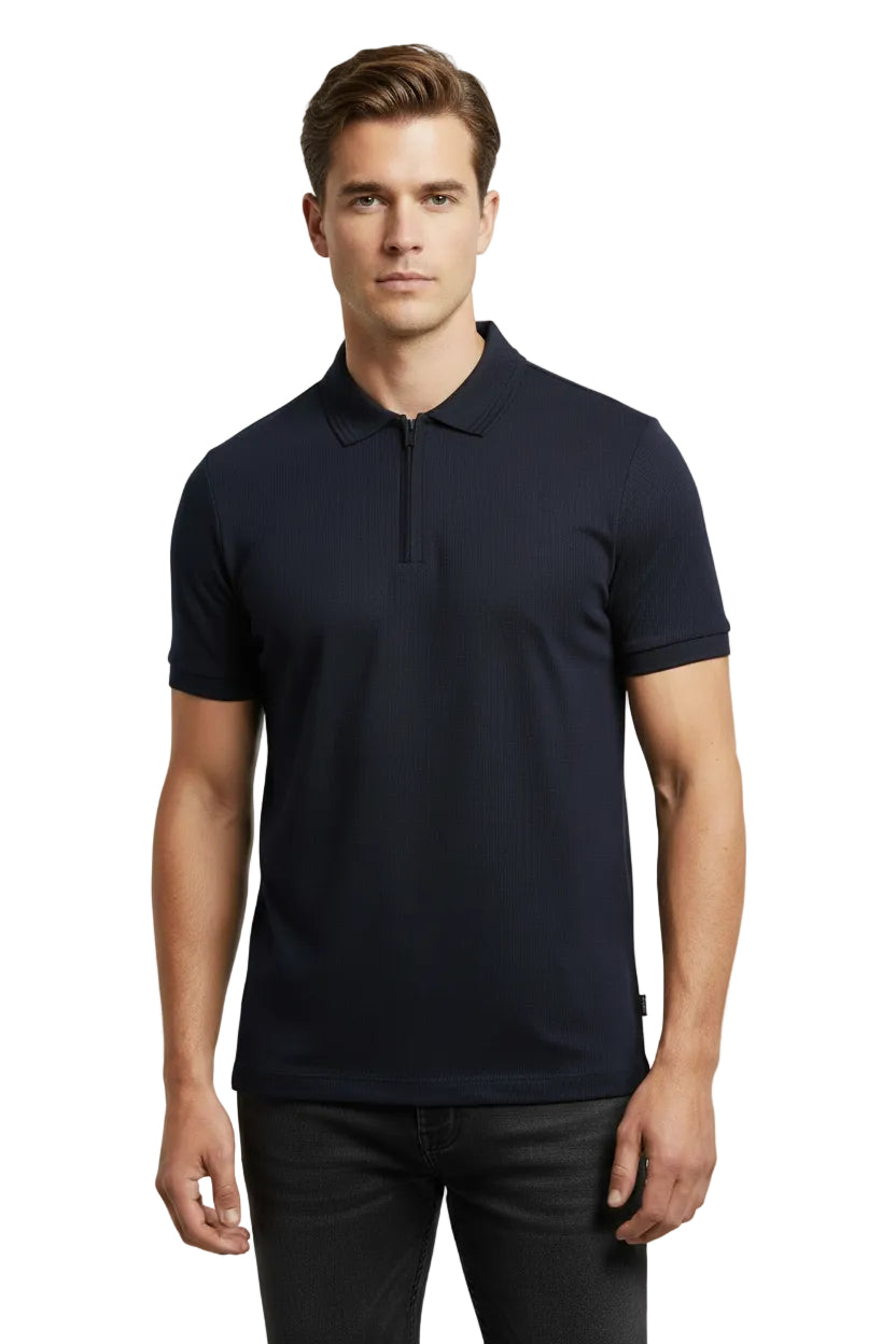 Big & Tall Boss Black 1/4 Zip Polo Shirt