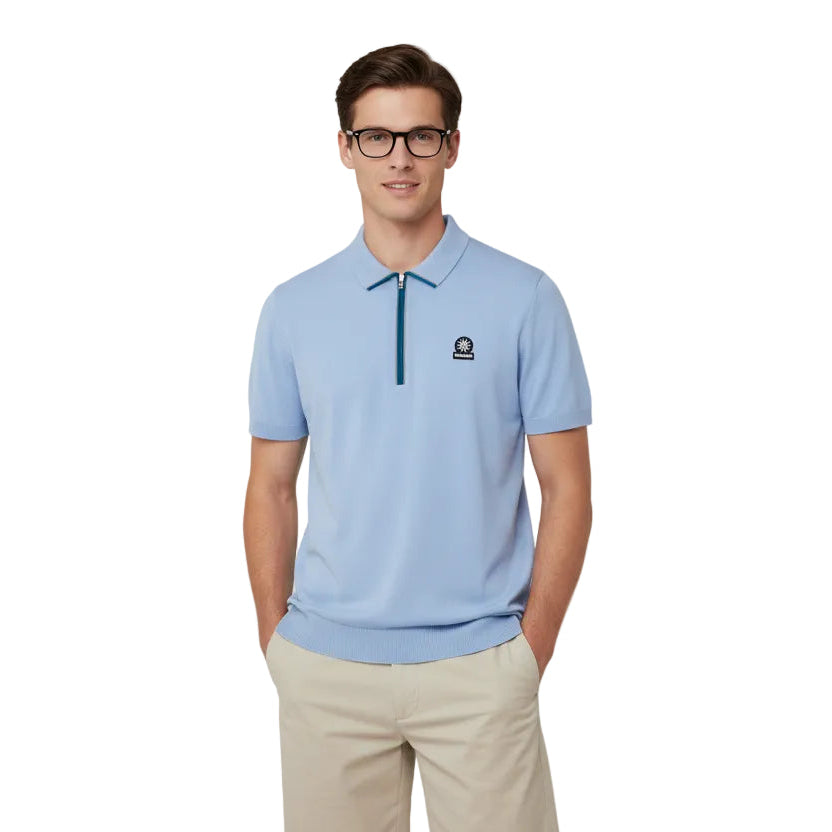 Sandbanks Regular Fit 1/4 Zip Knitted Polo Shirt