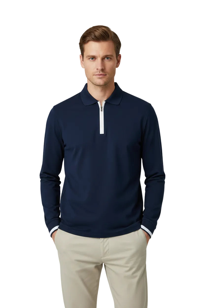 Sandbanks Slim Fit 1/4 Zip Long Sleeve Polo Shirt