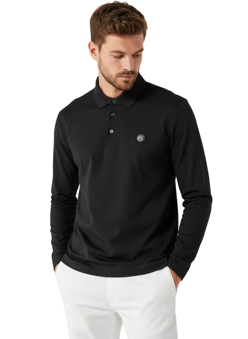 Big & Tall Boss Black Regular Fit Long Sleeve Polo Shirt